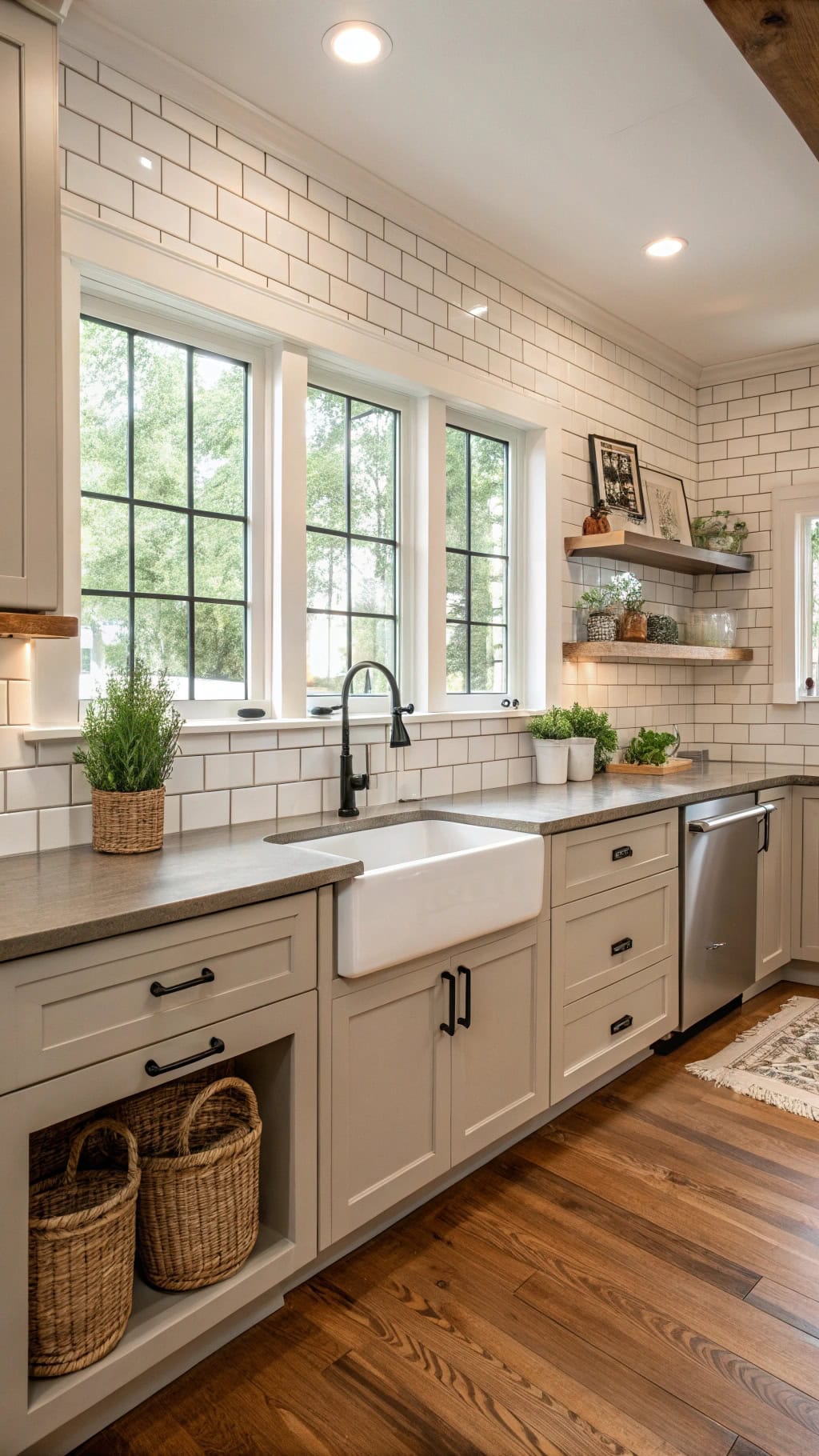 taupe walls with subway tiles
