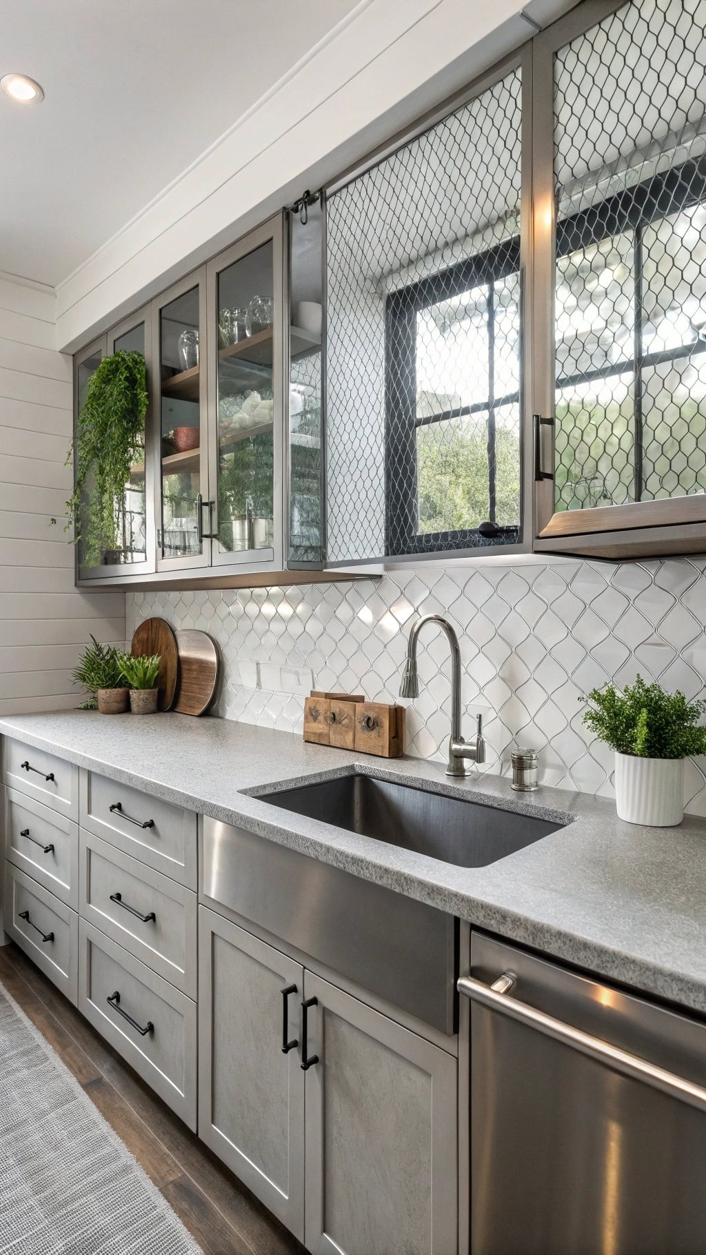 textured silver cabinet inserts