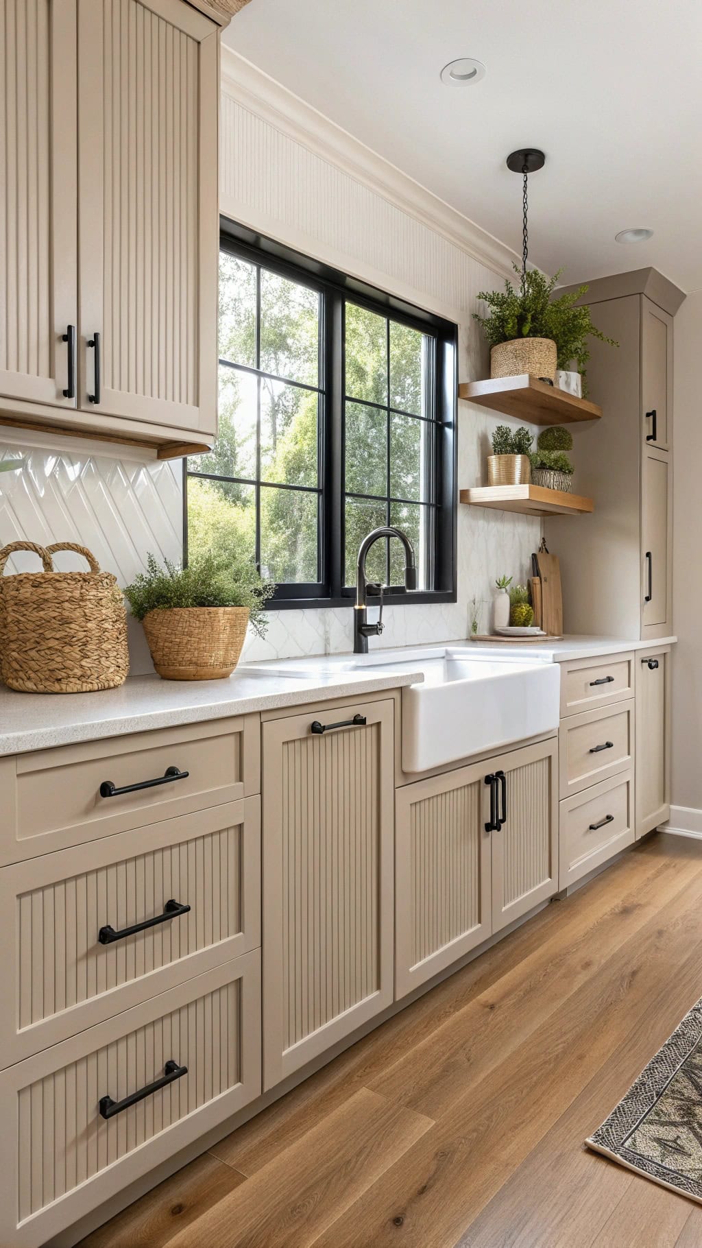 textured taupe cabinet doors