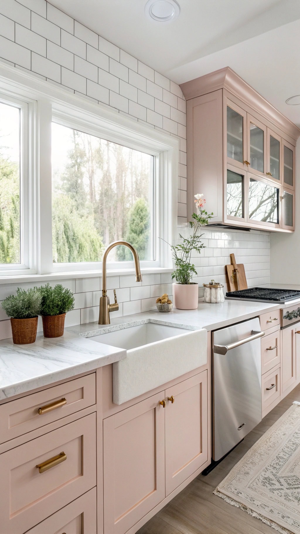 timeless blush shaker cabinets