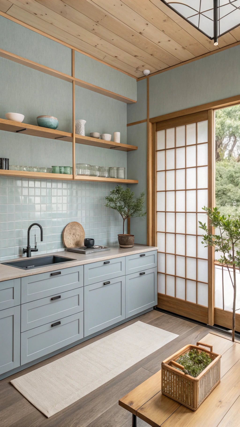 tranquil baby blue kitchen