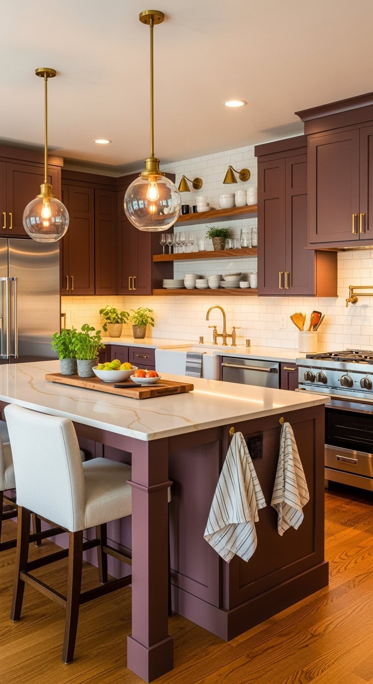 transitional burgundy kitchen elegance