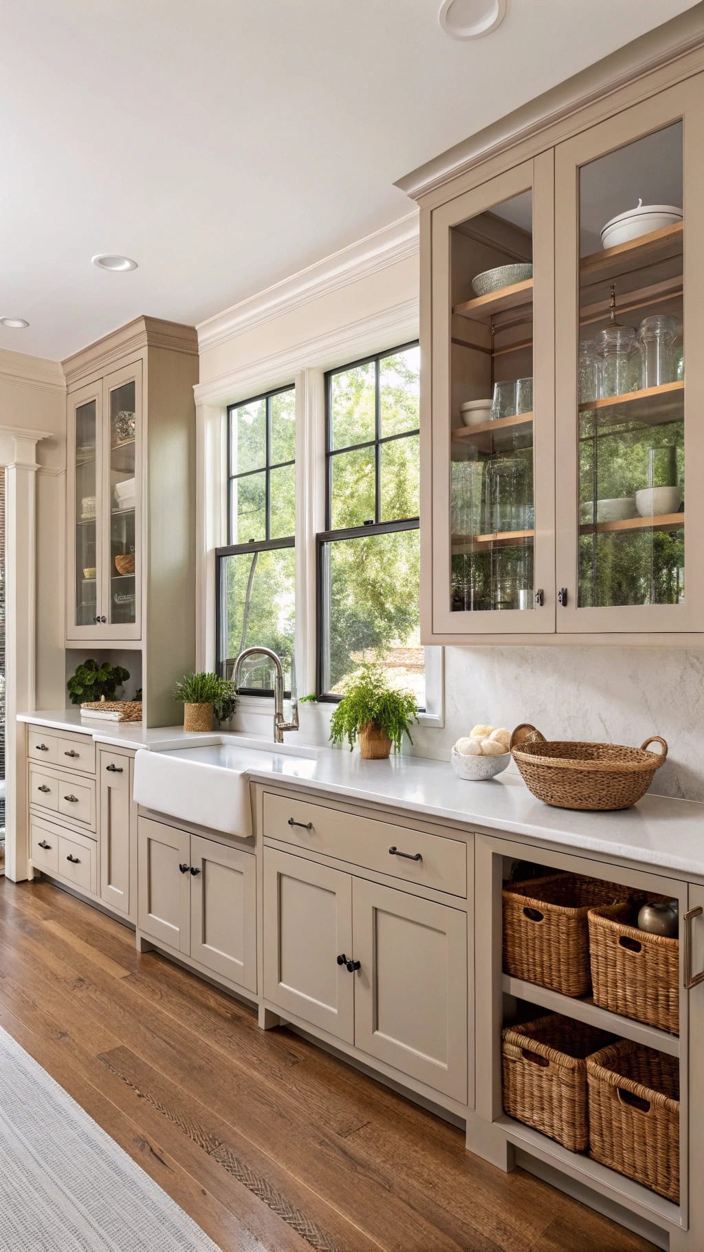 transitional taupe cabinet elegance