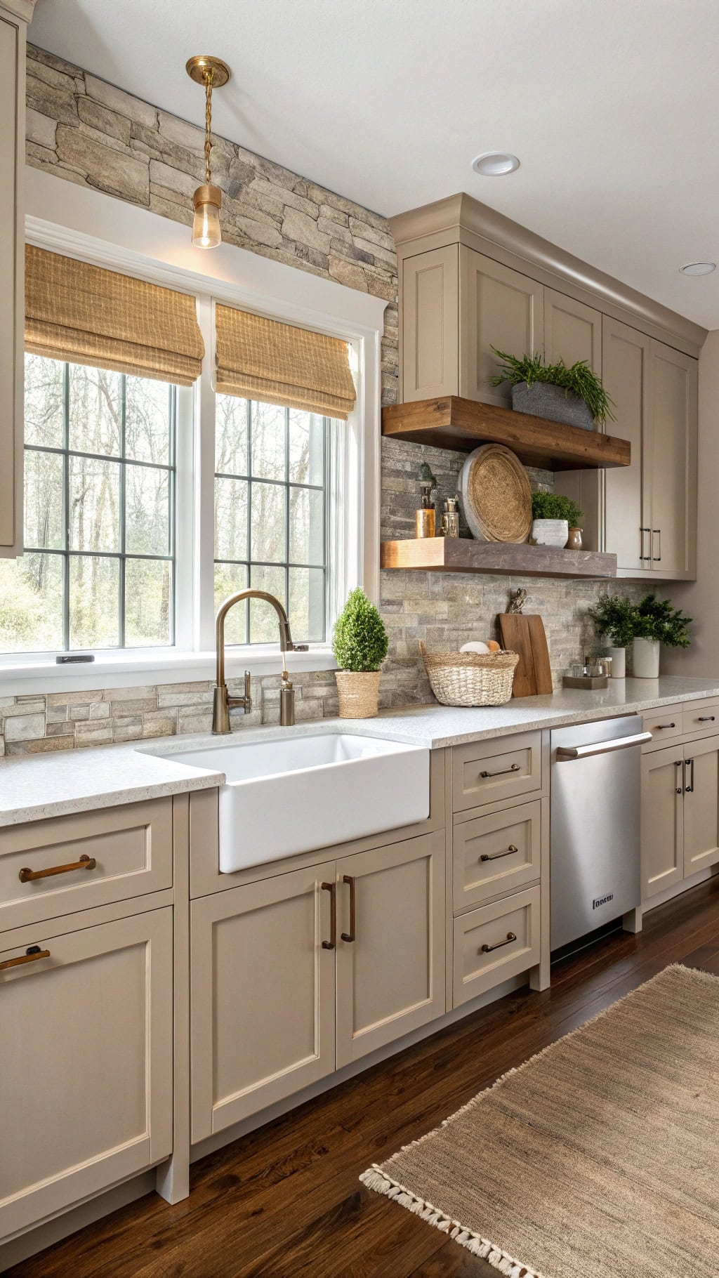 transitional taupe kitchen design