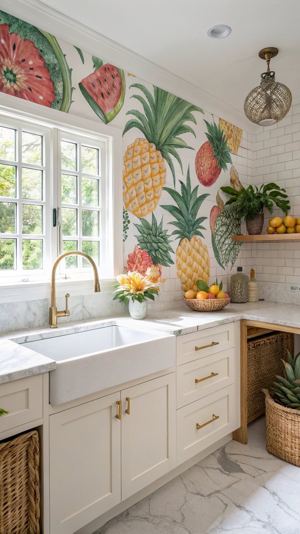 tropical fruit themed murals