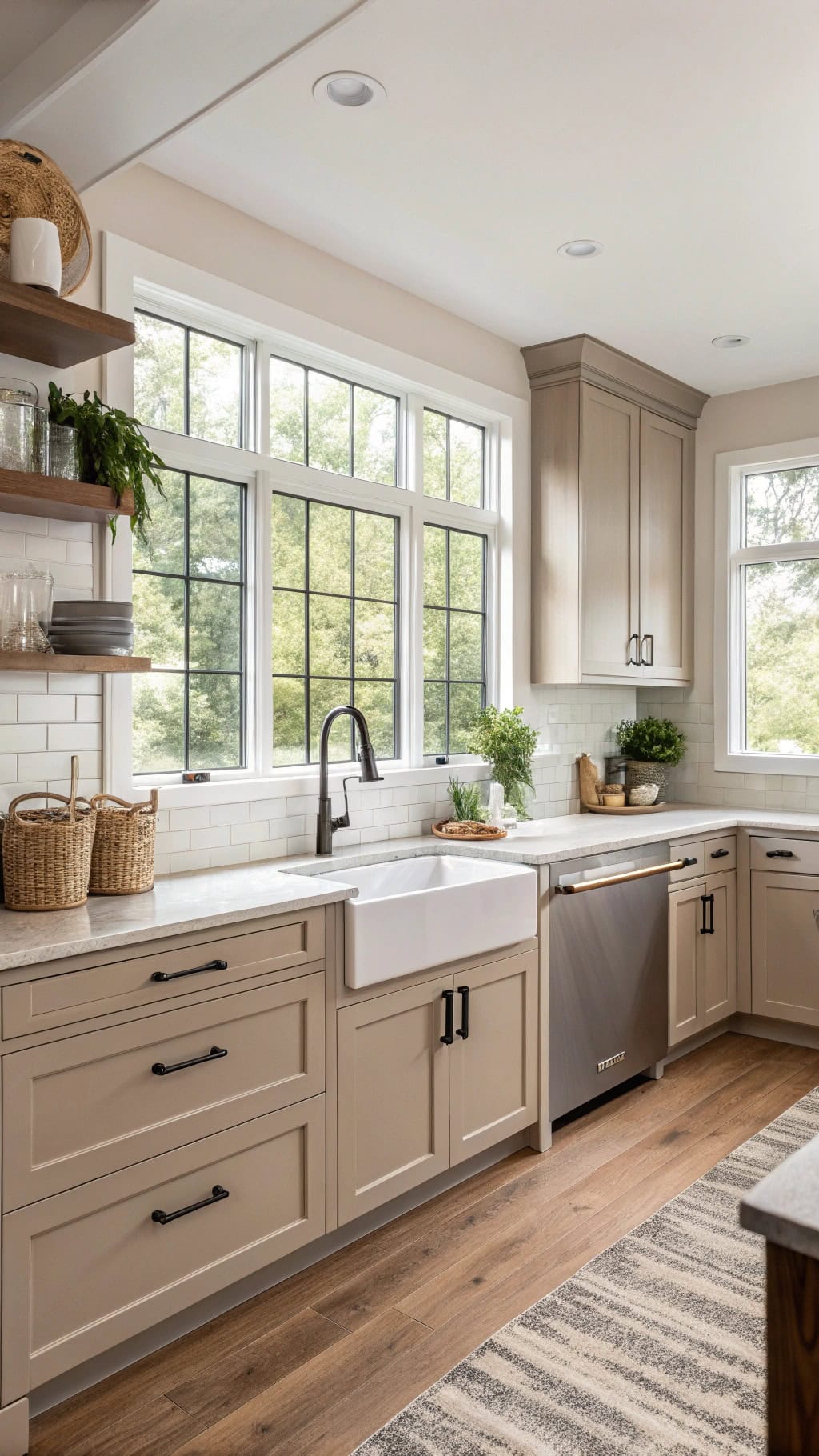 two tone taupe cabinet design