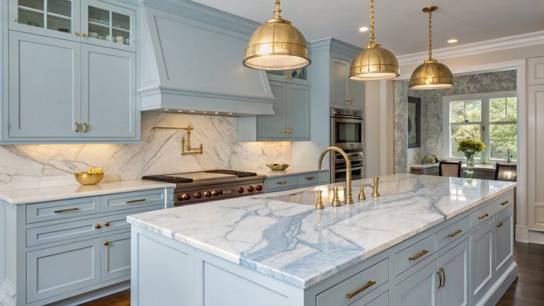 varied powder blue kitchens
