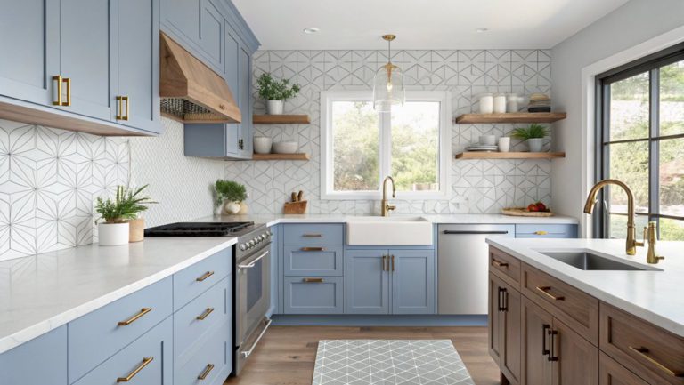 variety of blue cabinets