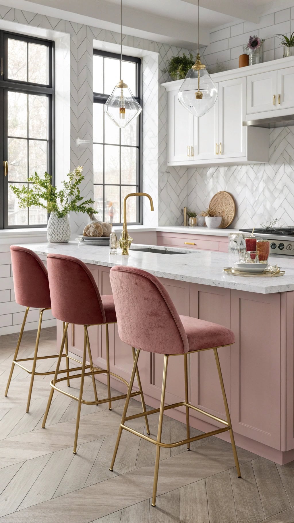 velvet pink bar stools elegance