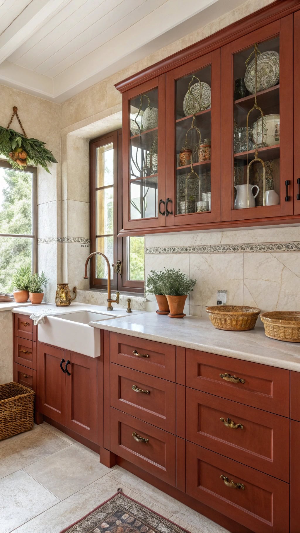 venetian red corner cabinets
