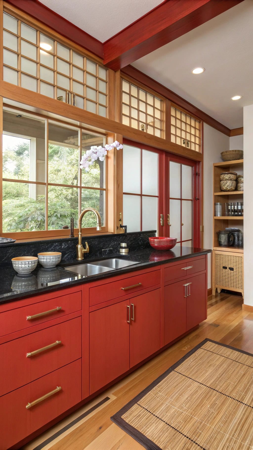vermillion lacquered kitchen elegance