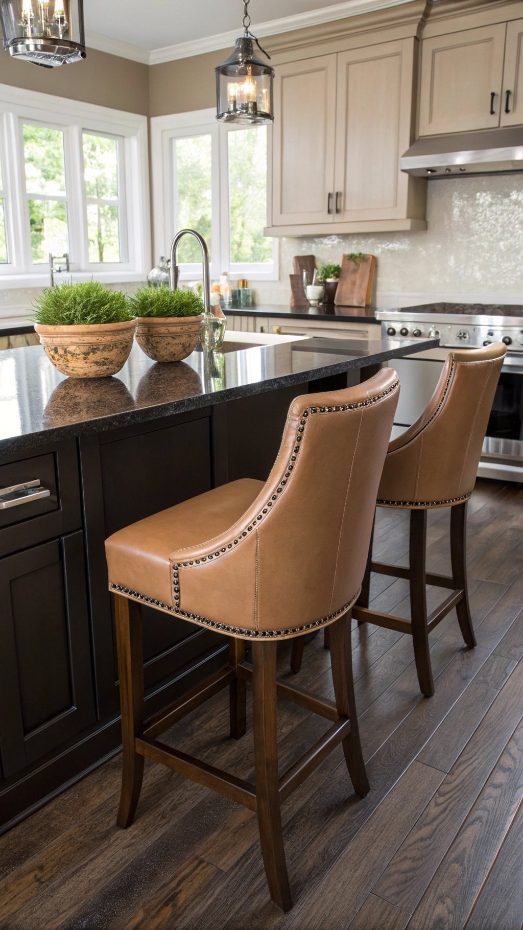 versatile taupe leather stools