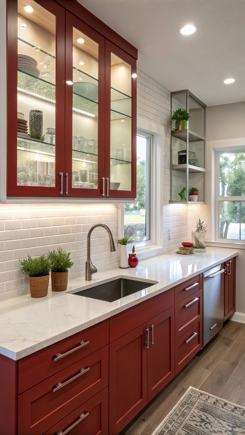 vibrant glass front cabinets