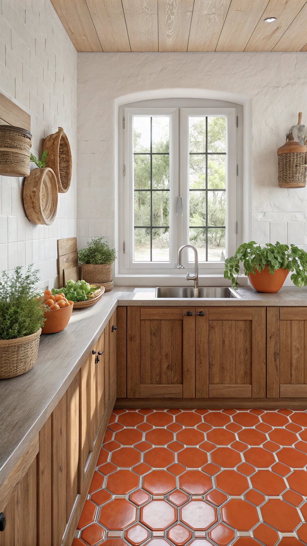 vibrant orange kitchen tiles