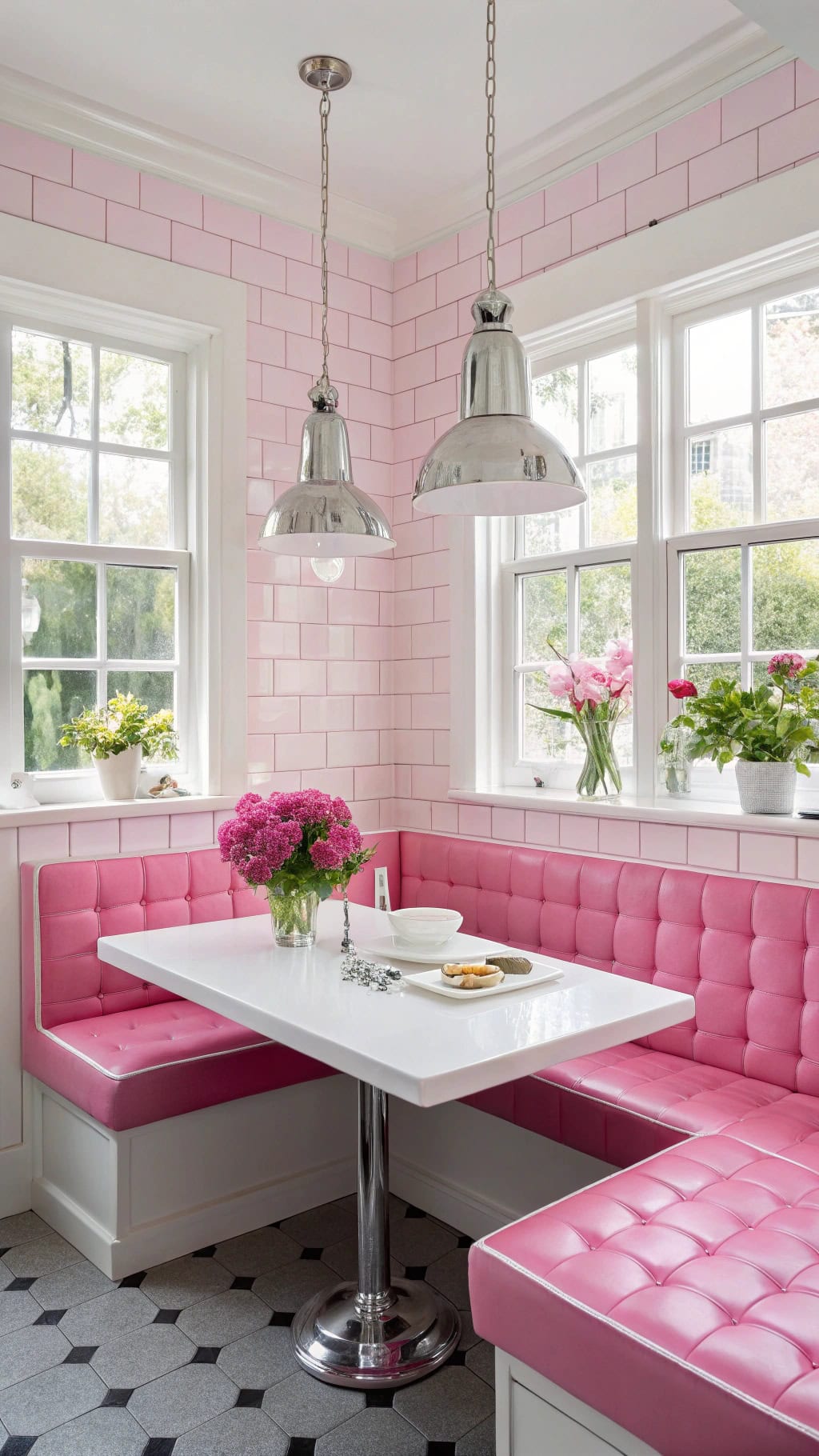 vibrant pink breakfast nook