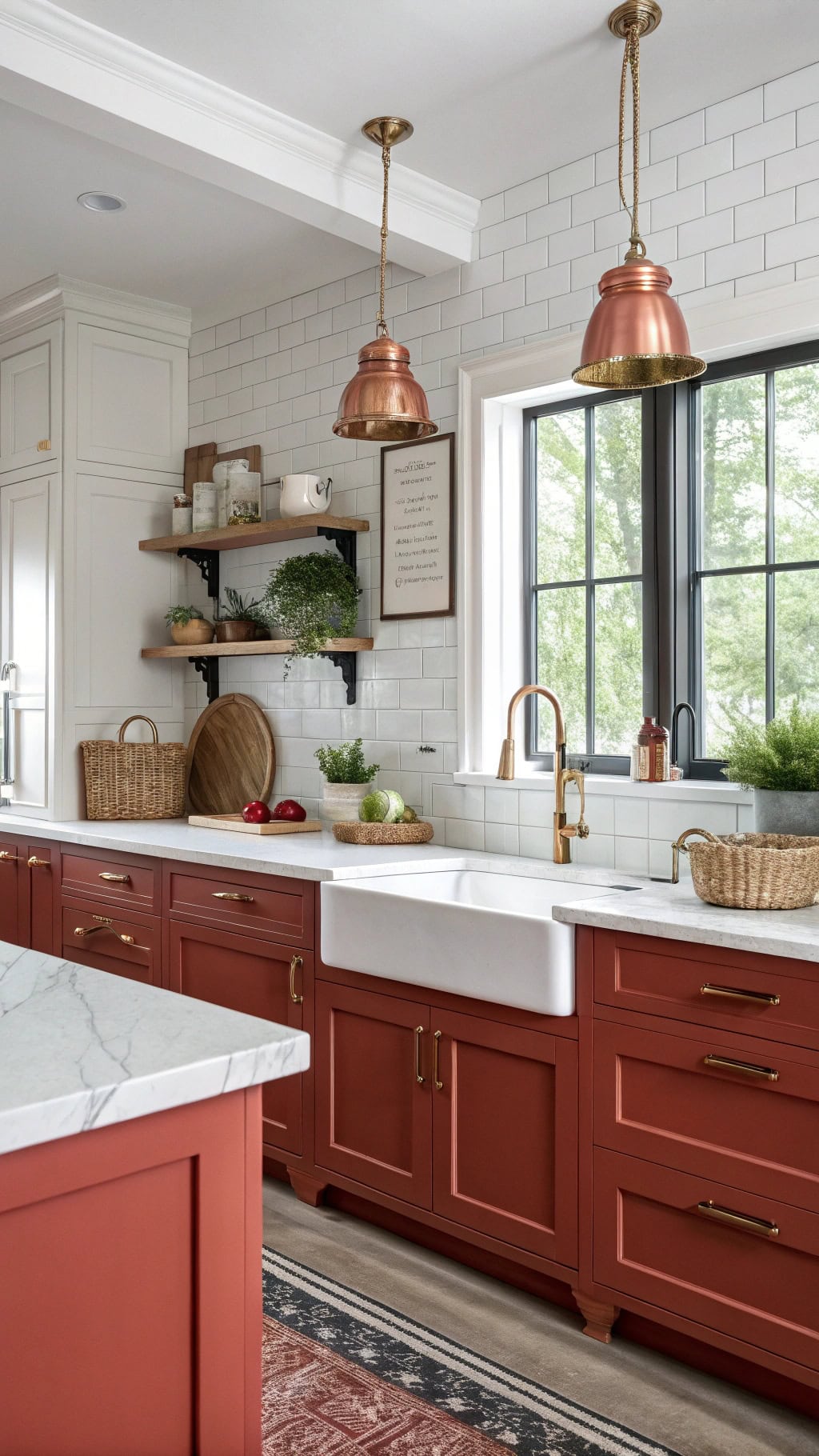 vibrant vermillion kitchen centerpiece