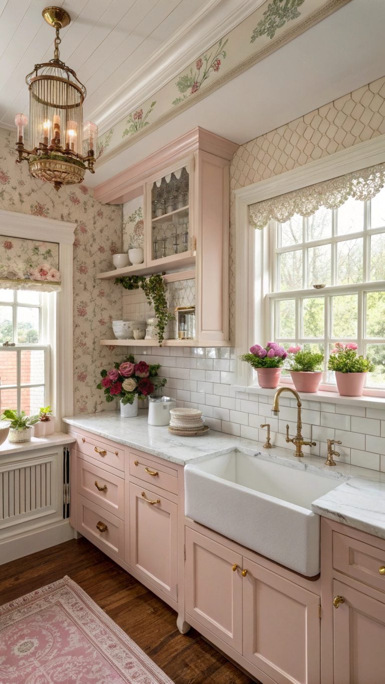 victorian blush pink kitchen elegance