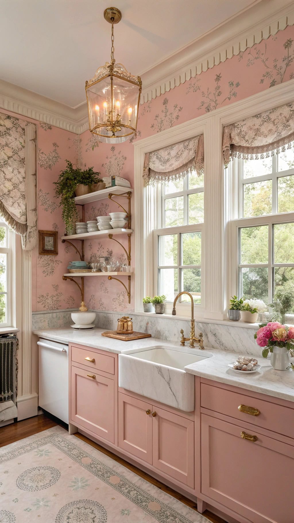 victorian pastel pink kitchen