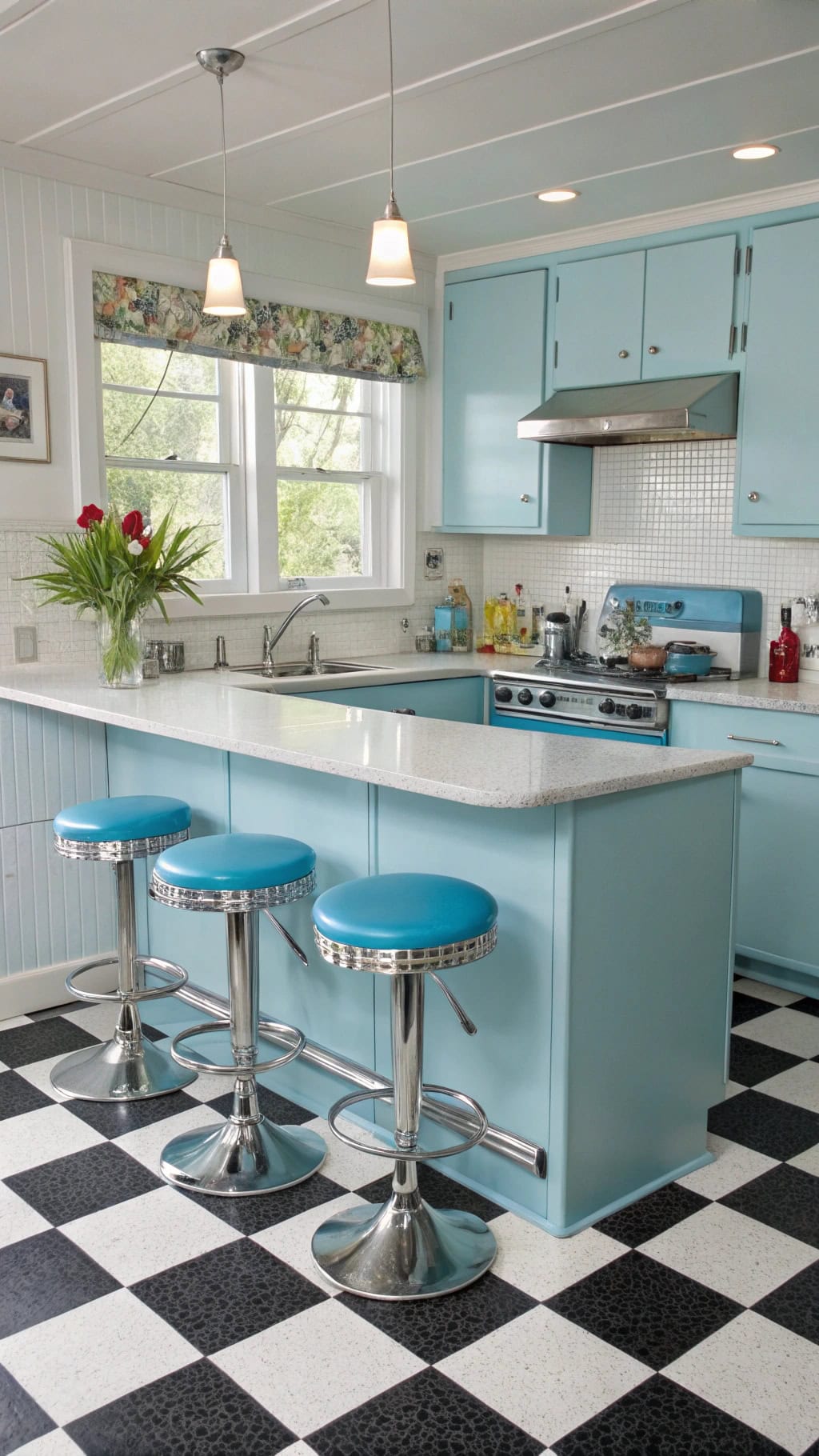 vintage blue chrome kitchen