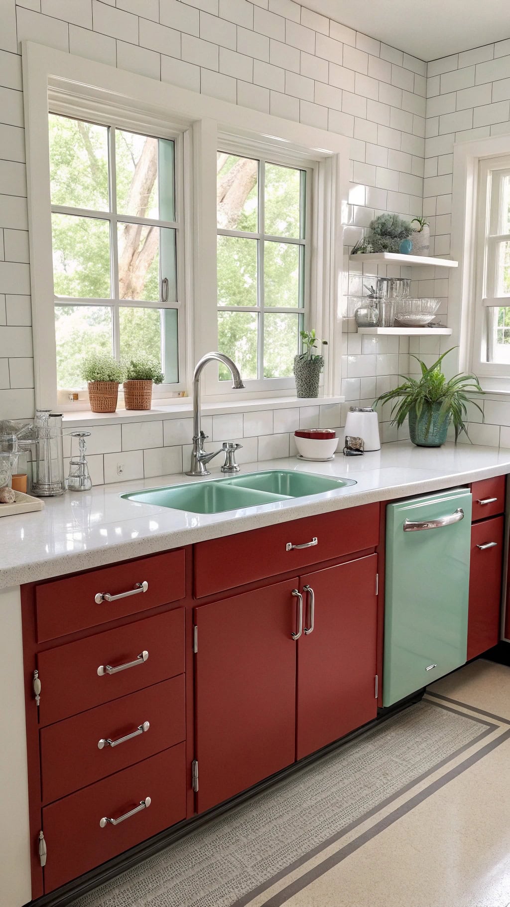vintage red kitchen cabinets