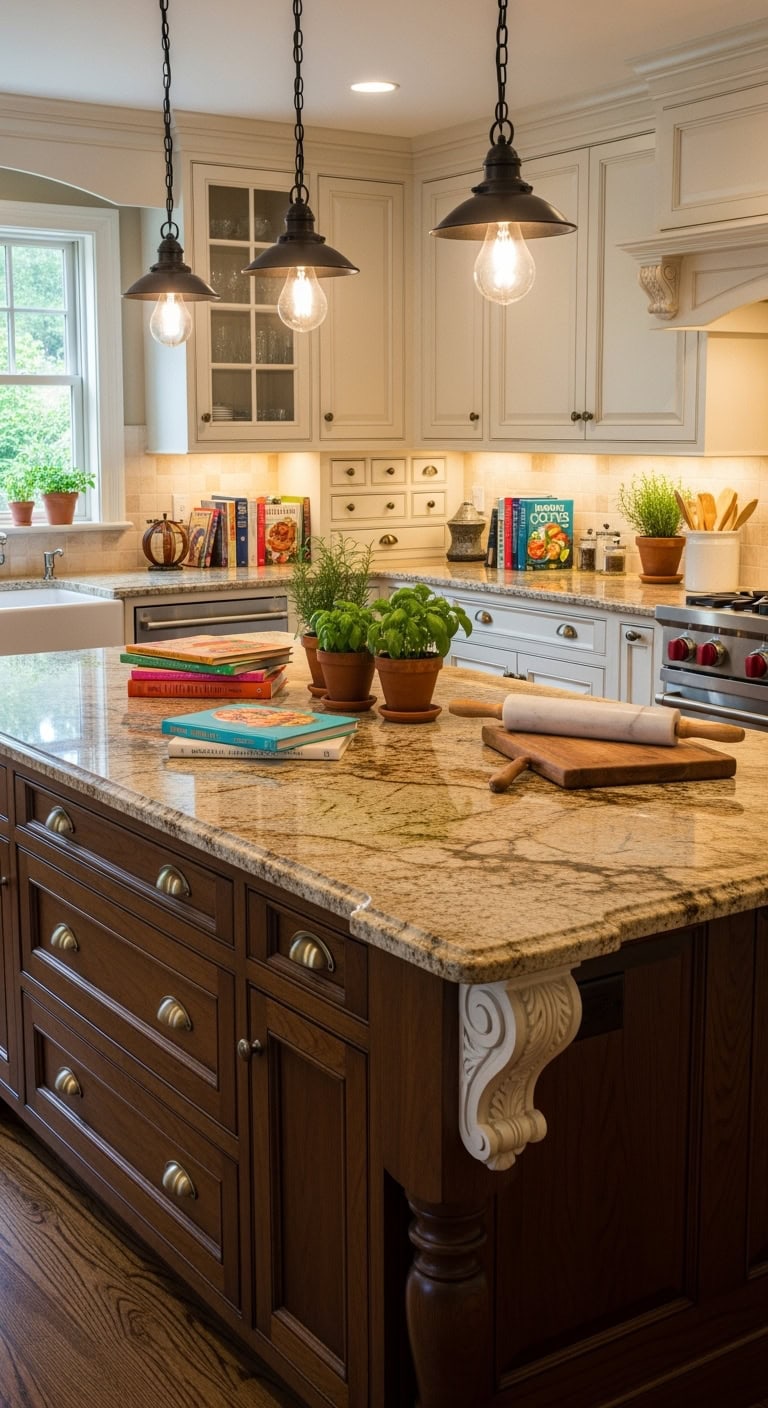 warm cozy family friendly traditional kitchen island