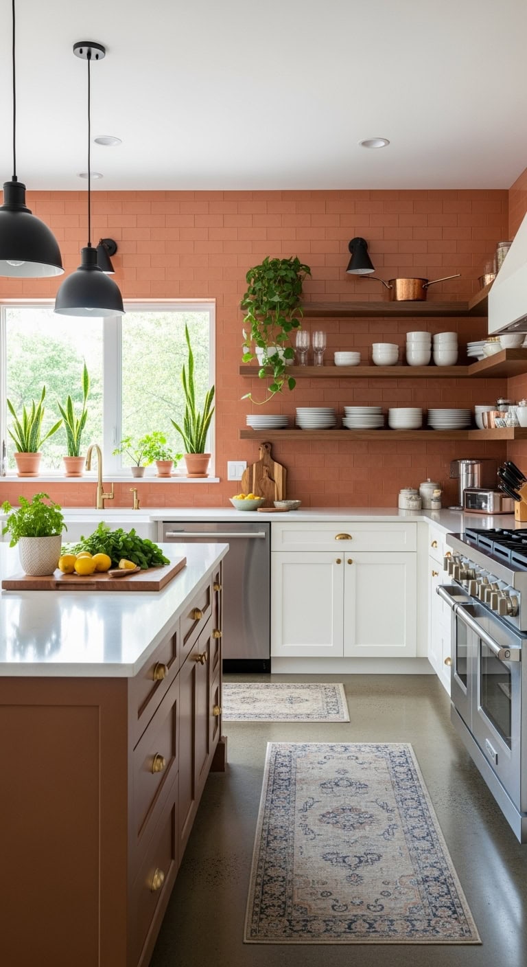 warm earthy sleek contrasting kitchen