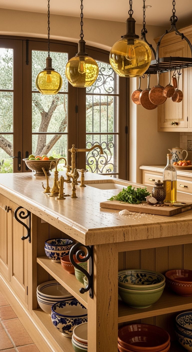 warm rustic italian inspired kitchen island