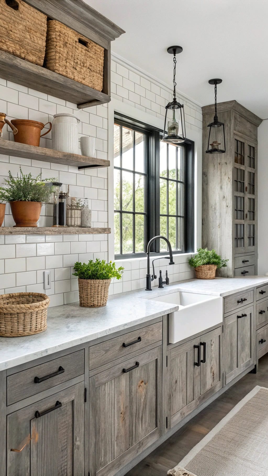 weathered gray wood cabinets