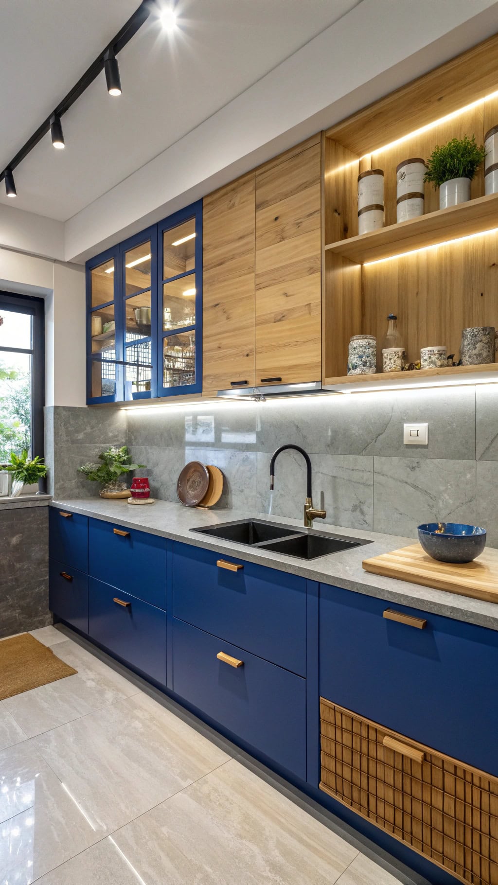 zen inspired blue kitchen design
