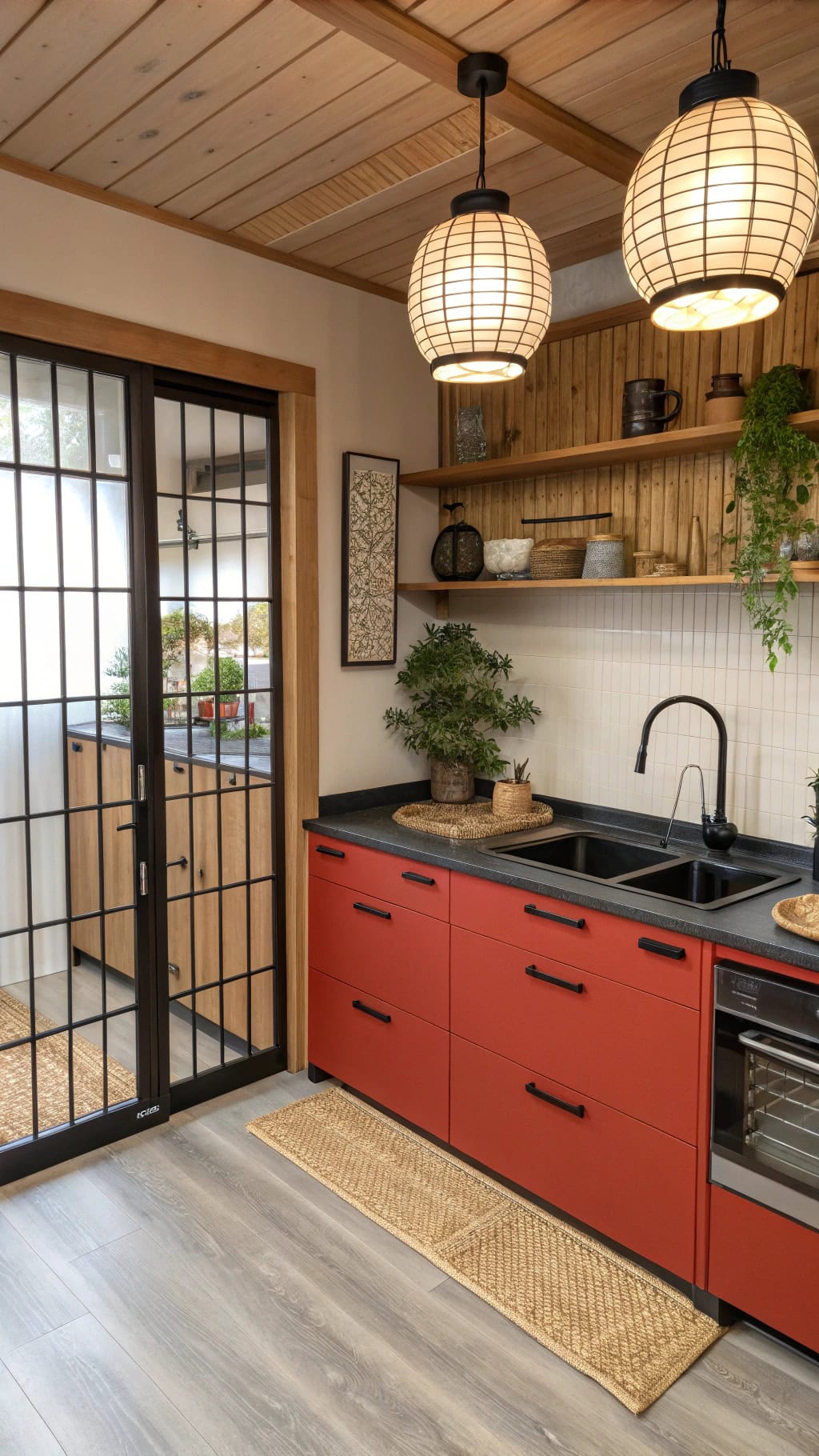 zen inspired vermillion kitchen cabinets