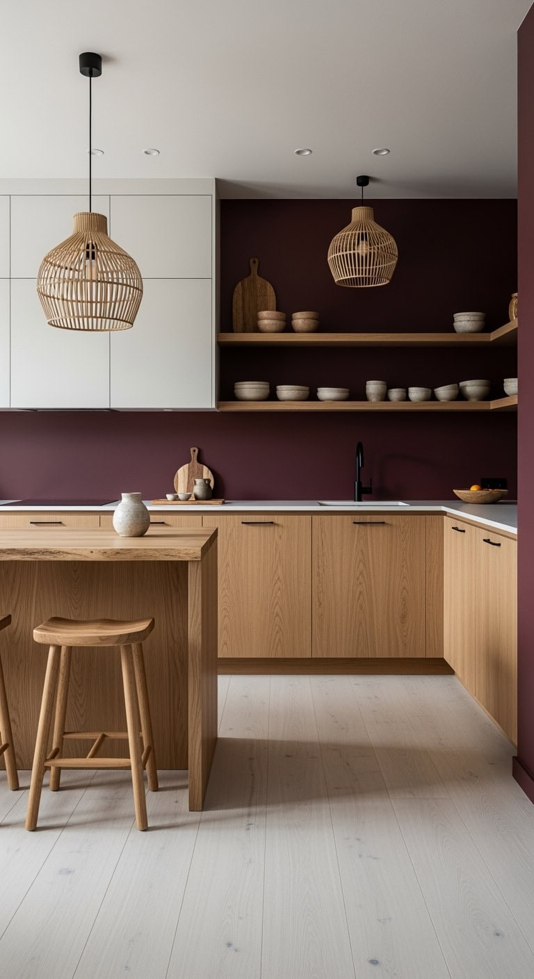 zen luxe burgundy kitchen design