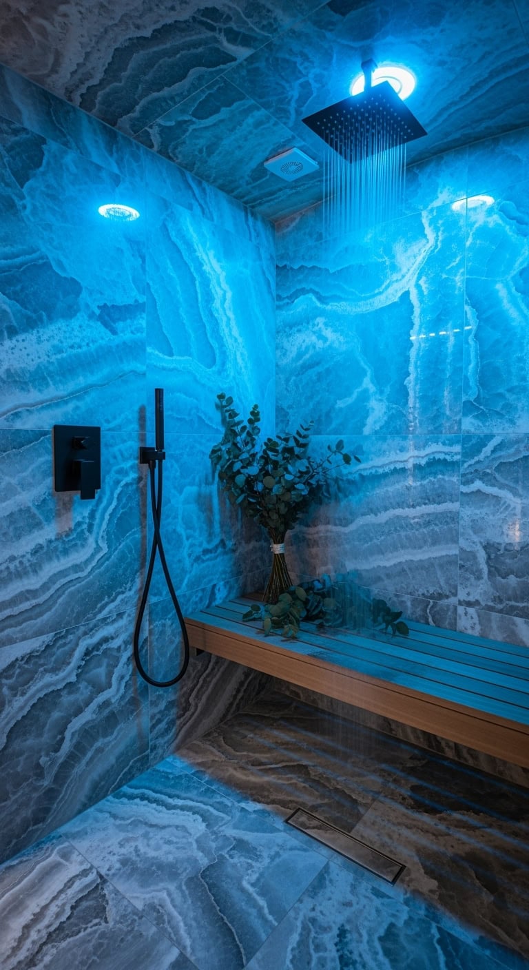 bathroom decor featuring blue onyx