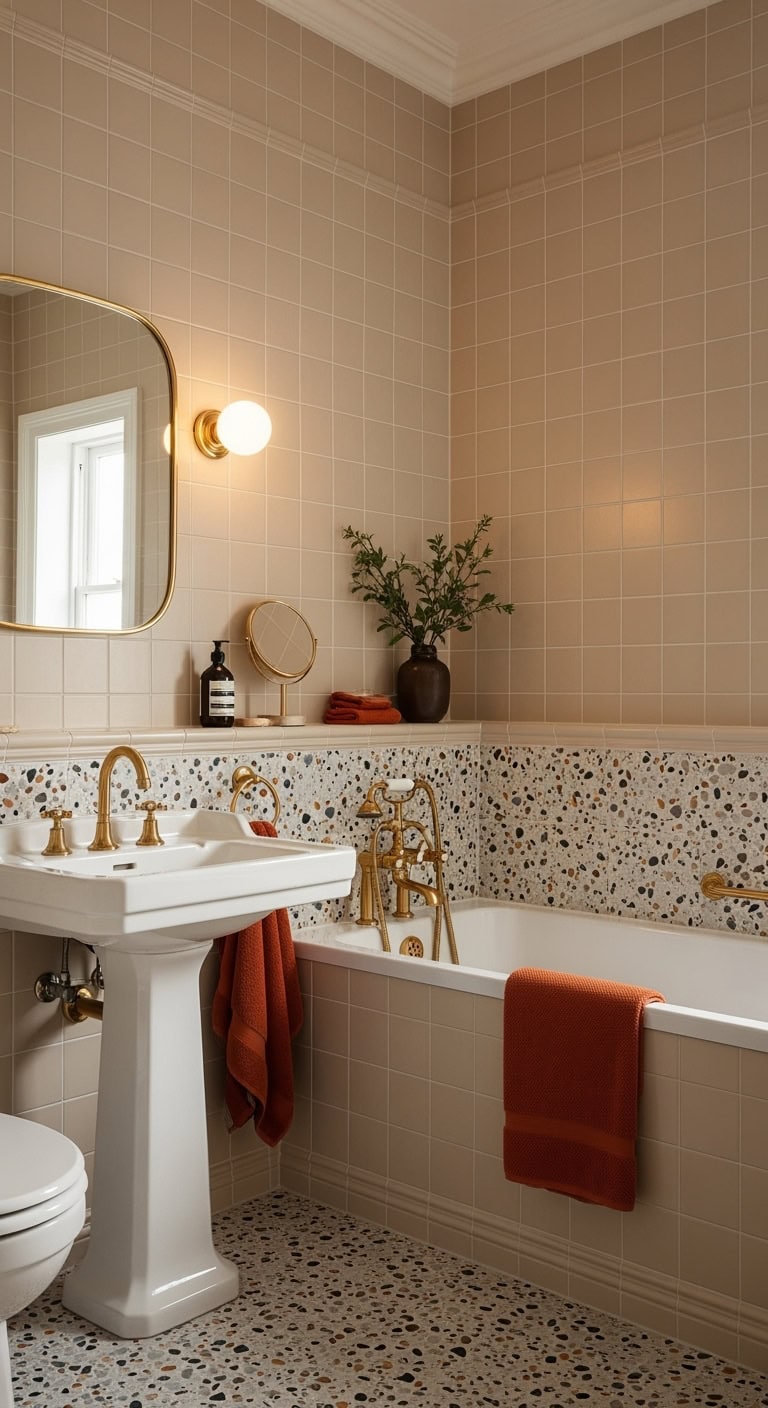 bathroom tiled in beige