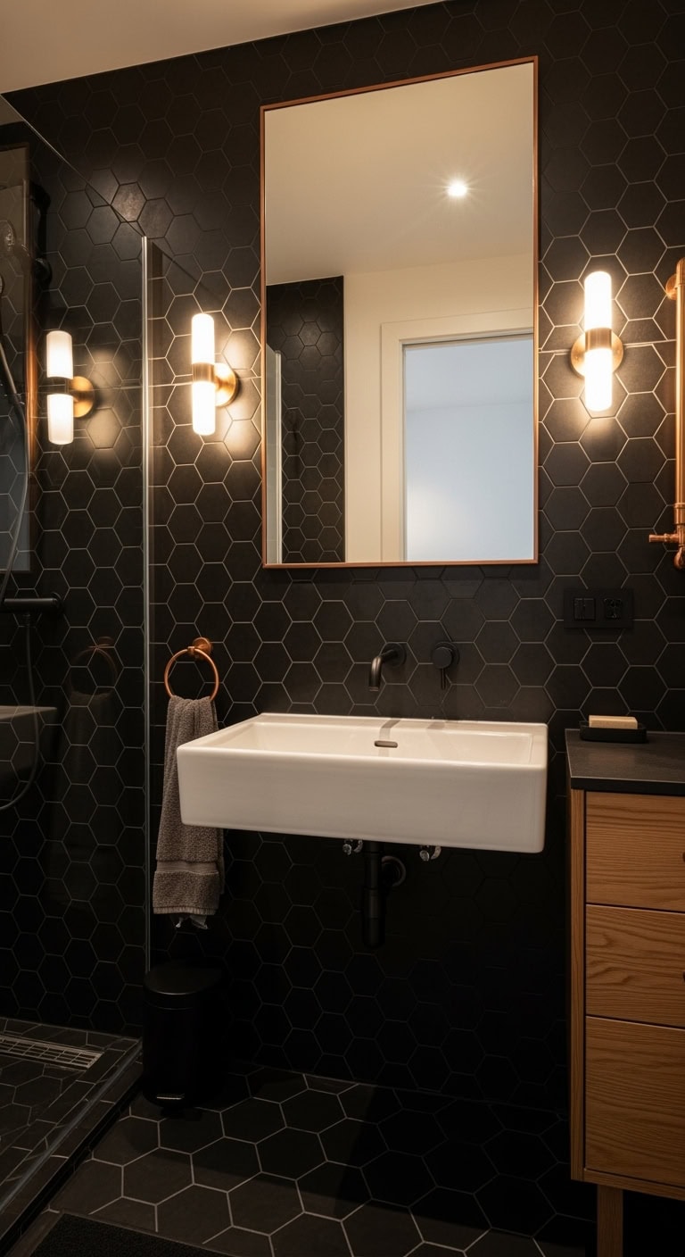 bathroom tiles black hexagon