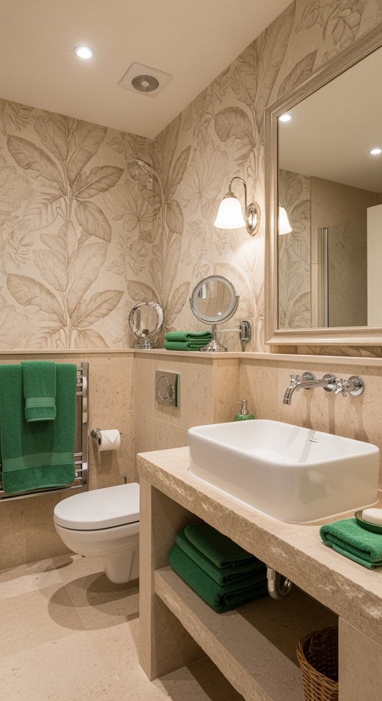 beige and green bathroom colors