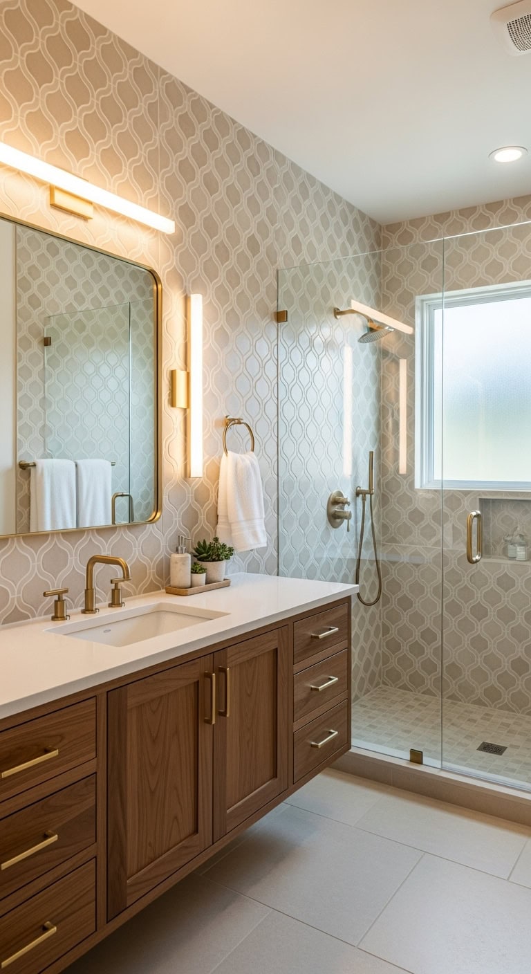 beige arabesque bathroom oasis inspiration