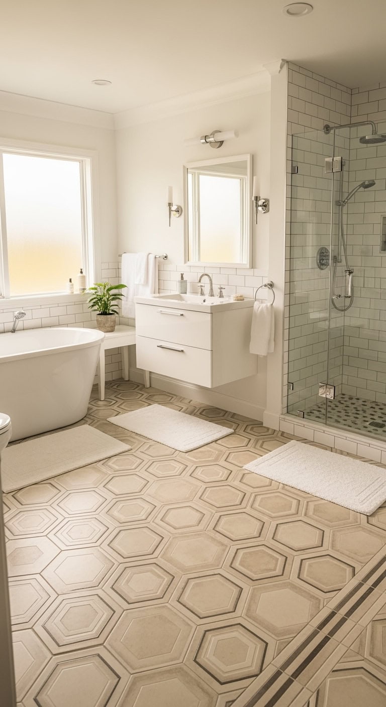 beige geometric hexagon floor statement