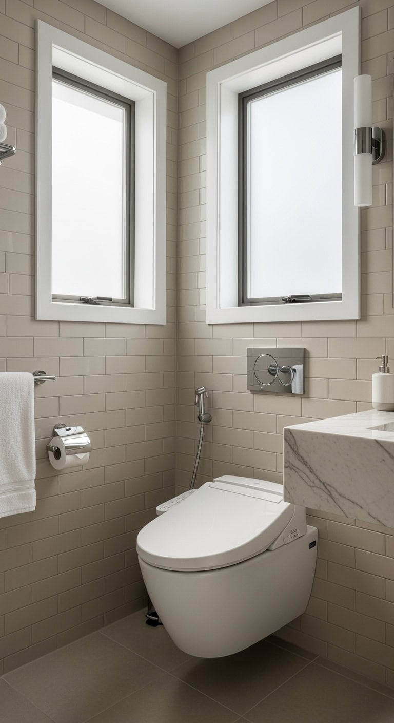 beige toilet bathroom description