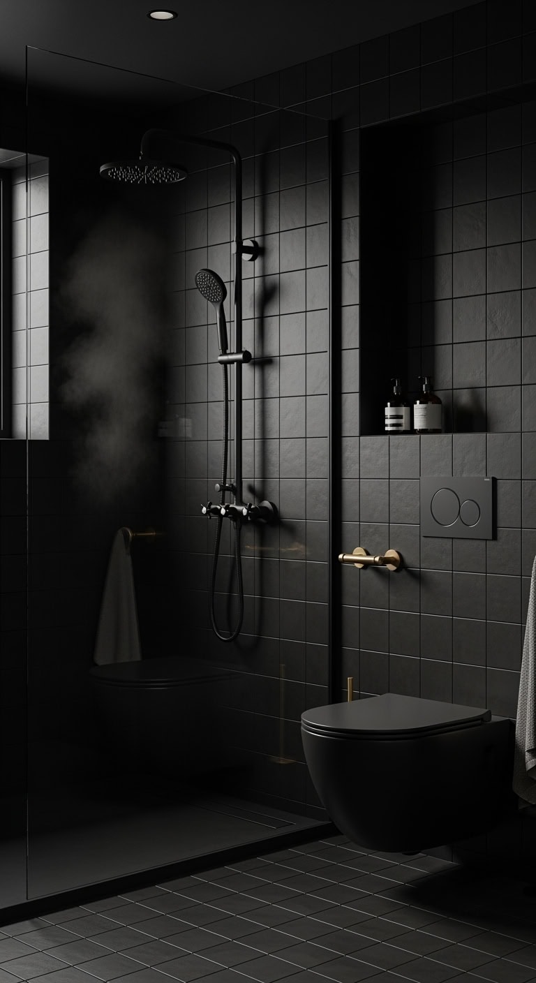 black bathroom shower design