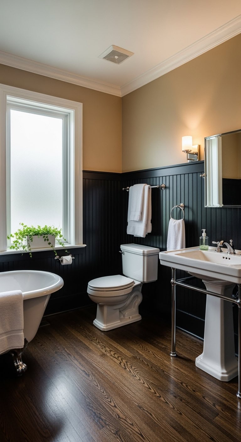 black wainscoting tan sophistication