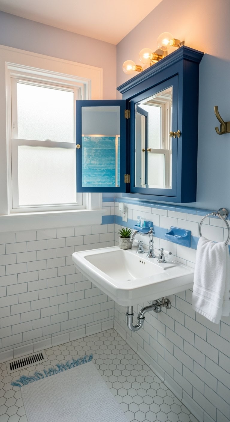 blue bathroom cabinet makeover