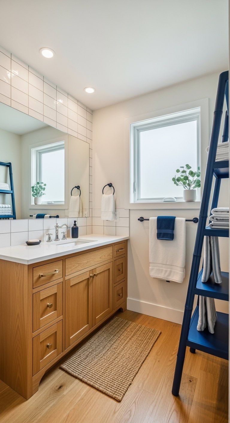 boutique hotel bathroom towel storage