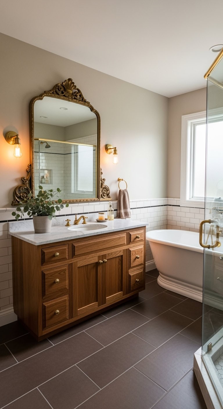 brass vintage mirrors bathroom showpieces