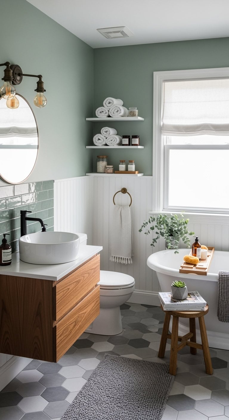 calming ash toned bathroom tile grout