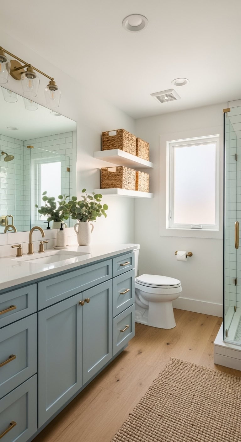 cerulean cabinet doors transform bathroom aesthetics