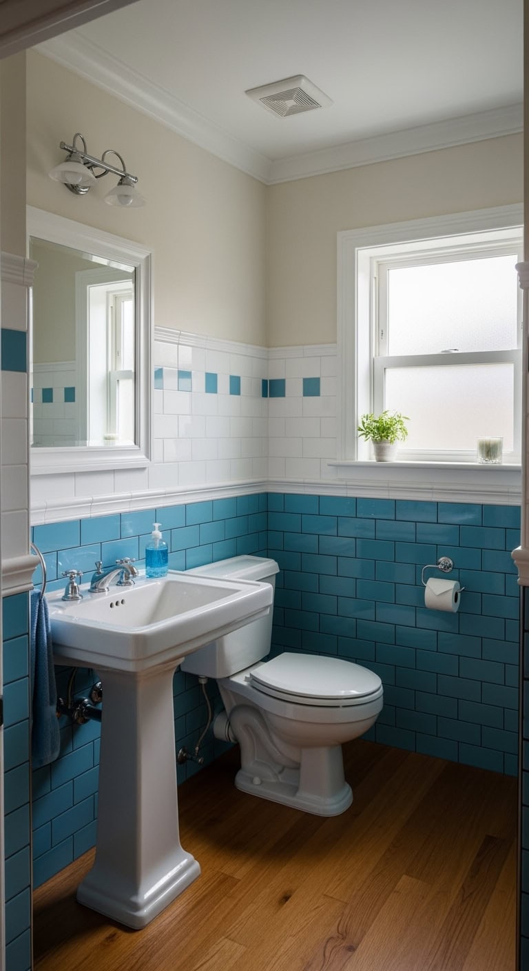 chic calming modern bathroom wainscoting