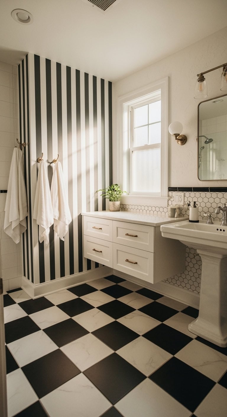 chic slimming elongating bathroom wall pattern