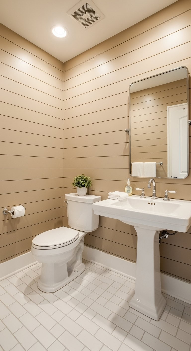 coastal cottage chic beige shiplap treatment
