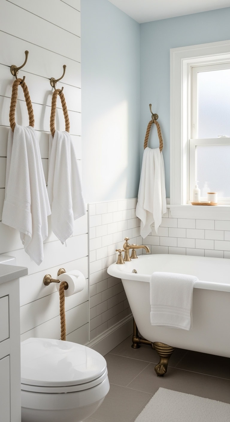 coastal inspired nautical rope bathroom decor