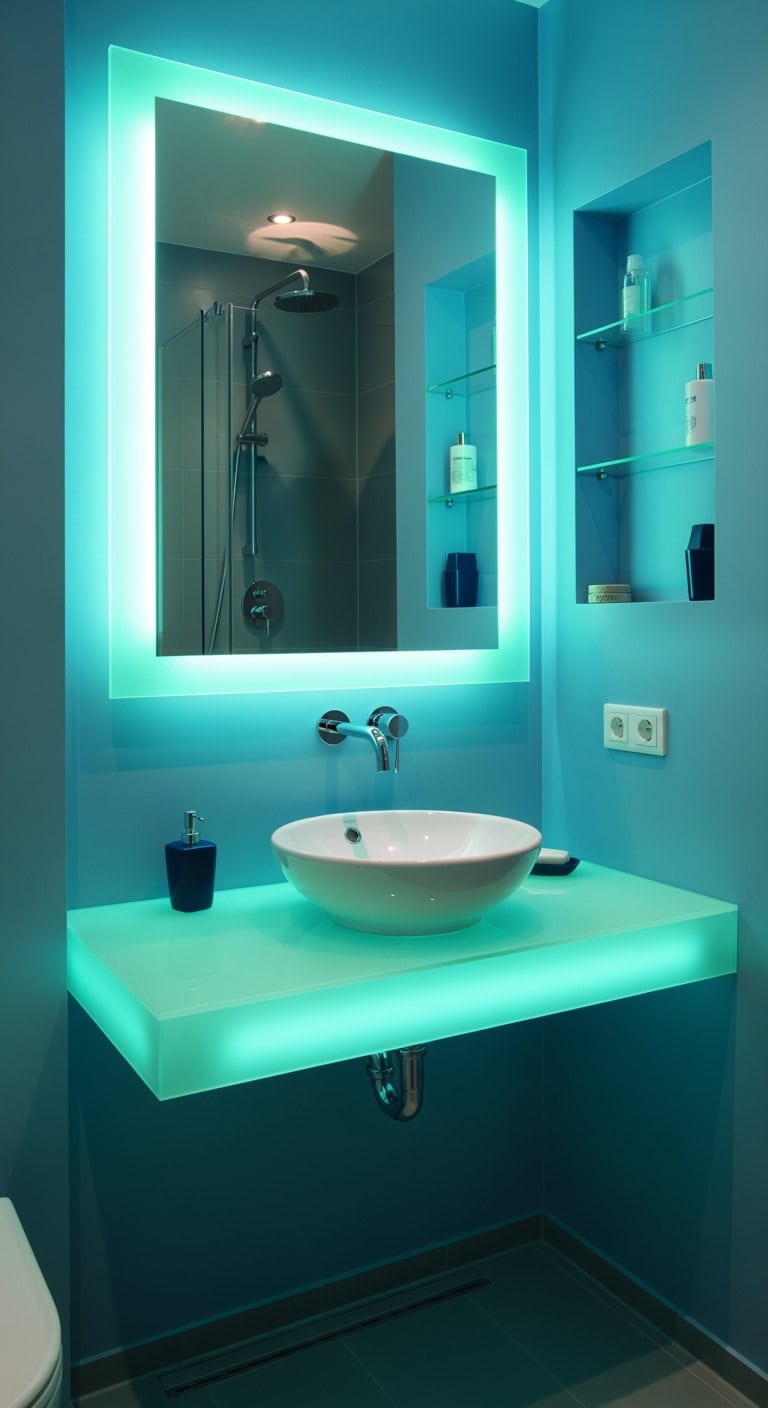 compact bathroom with blue accents